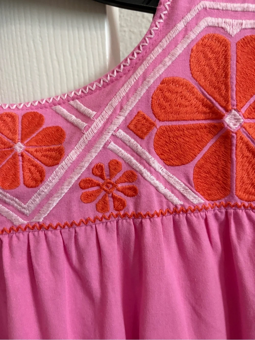 Pink Sleeveless Top with Orange Floral Embroidery - Picture 4 of 4